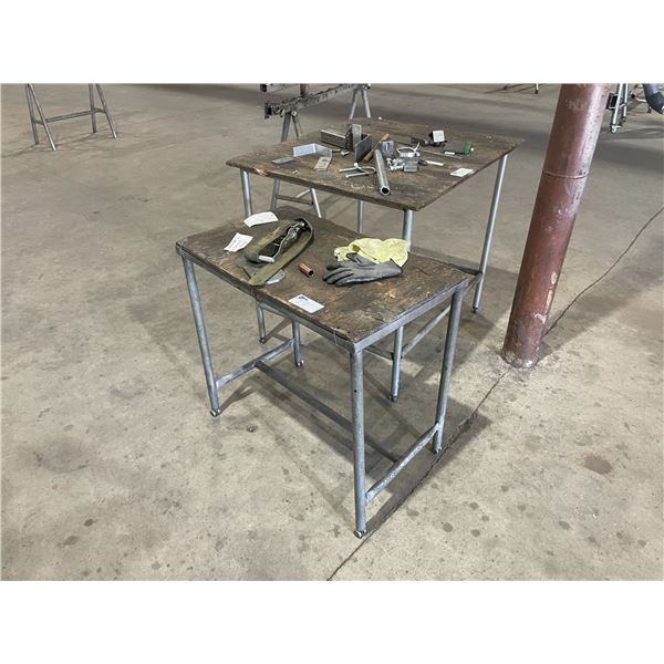 2 METAL FRAMED WOOD TOP MOBILE WORK TABLES