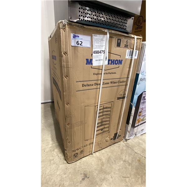 MARATHON MODEL MWC145-DBL. 19" BLACK DUAL ZONE WINE COOLER WITH REVERSIBLE GLASS DOOR, HOLDS UP TO