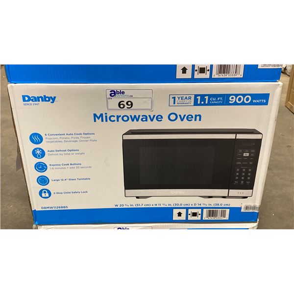 DANBY MODEL DBMW1126BBS. 1.1 CU FT BLACK/STAINLESS STEEL COUNTERTOP MICROWAVE