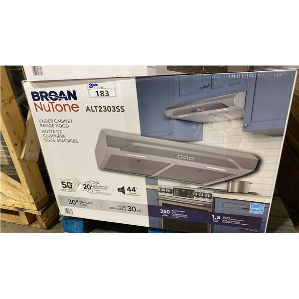 BROAN MODEL ALT2303SS. NUTONE 30" STAINLESS STEEL UNDER CABINET RANGE HOOD WITH 350 MAX BLOWER CFM,