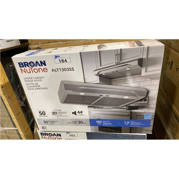 BROAN MODEL ALT1303SS. NUTONE 30" STAINLESS STEEL UNDER CABINET RANGE HOOD WITH 350 MAX BLOWER CFM,