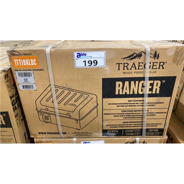 TRAEGER MODEL TFT18KLDC. RANGER, ULTRA-PORTABLE ELECTRIC TABLETOP WOOD PELLET GRILL AND SMOKER