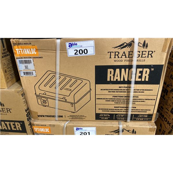 TRAEGER MODEL TFT18KLDC. RANGER, ULTRA-PORTABLE ELECTRIC TABLETOP WOOD PELLET GRILL AND SMOKER