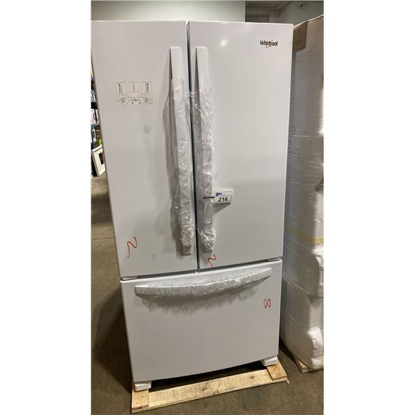 WHIRLPOOL MODEL WRFF5333PW. 33" 22.1 CU FT WHITE FRENCH DOOR REFRIGERATOR WITH INTERIOR WATER