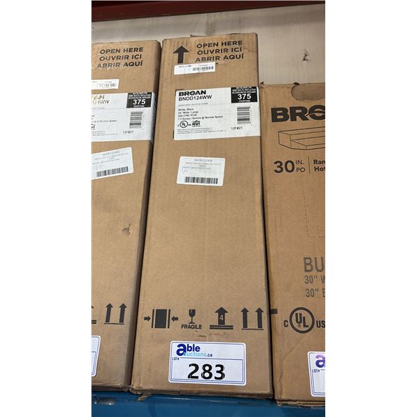 BROAN MODEL BNDD124WW. 24" WHITE UNDER CABINET RANGE HOOD WITH 375 CFM BLOWER MAX,