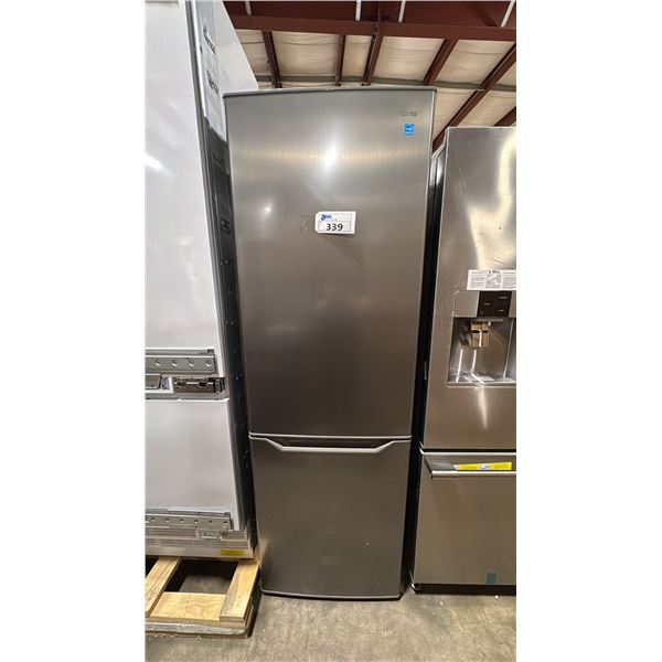 DANBY MODEL DBMF100B1SLDB 23.7" APARTMENT SIZED FRIDGE IN STAINLESS STEEL WITH BOTTOM FREEZER