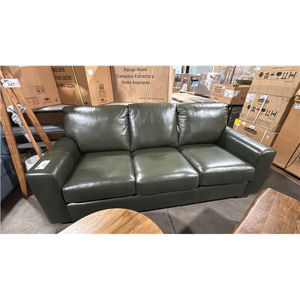 DECOREST MODEL 3483-01. LEATHER SOFA, DARK OLIVE GREEN