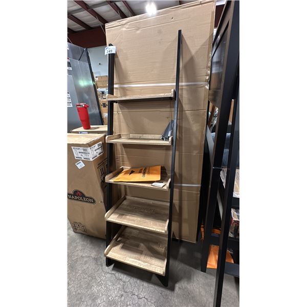 SIGNATURE DESIGN BY ASHLEY 5 TIER LEANING BOOKSHELF, VERTICAL BLACK METAL FRAME