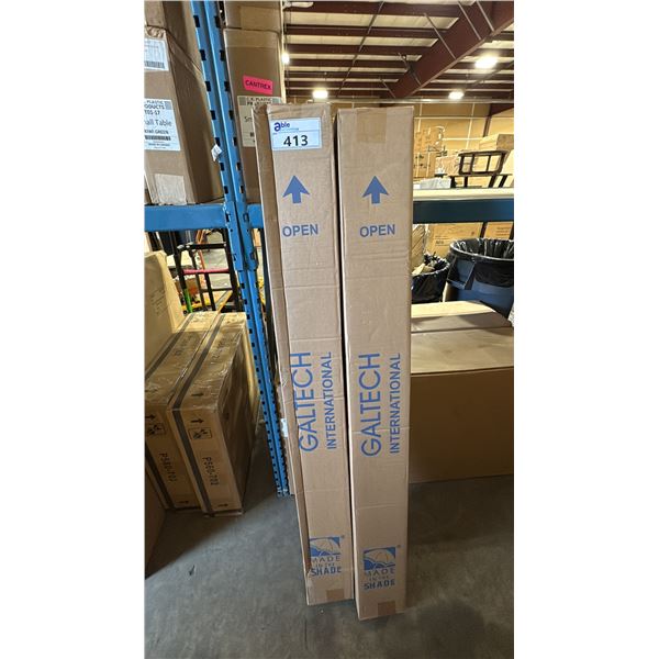 PAIR OF GALTECH INTERNATIONAL BEIGE 9' MANUAL TILT PATIO UMBRELLAS *IN BOX*
