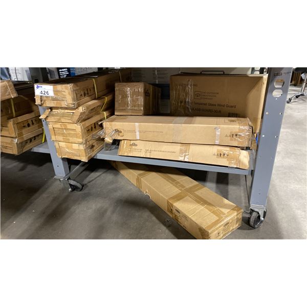 ASSORTED SHELF OF DIFFERENT SIZES WIND SCREEN, NAPOLEON, PARAMOUNT AND THE OUTDOOR GREATROOM COMPANY