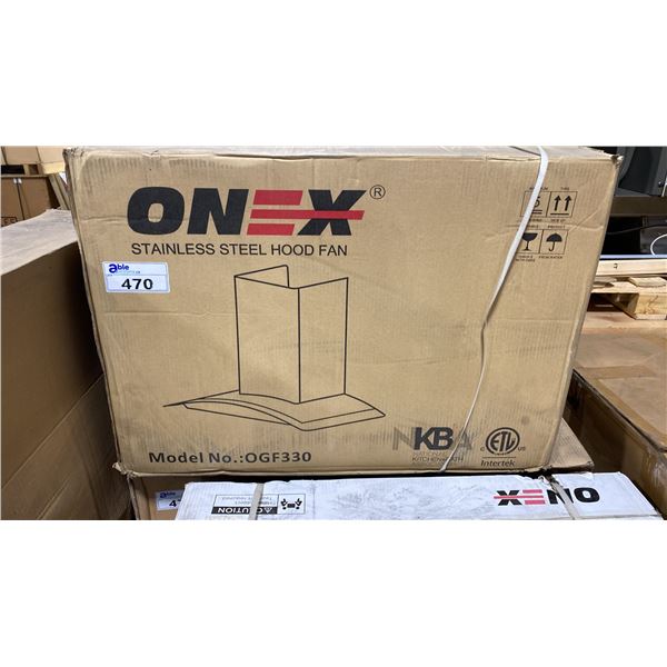 ONEX MODEL OGF330SS. GLASS WALL MOUNT 30 INCH KITCHEN RANGE HOOD FAN WITH 6 SPEED FAN