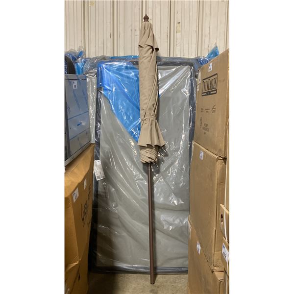 PAIR OF GALTECH INTERNATIONAL BEIGE 9' MANUAL TILT PATIO UMBRELLAS *1-IN BOX, 1-DISPLAY*