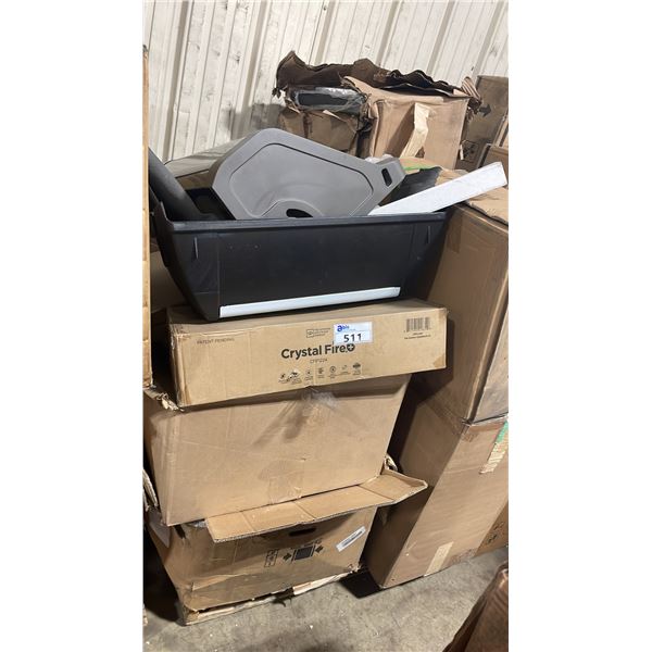 PALLET OF ASSORTED CRYSTAL FIRE TABLE PARTS, JACKSON GRILLS & BARBEQUE PARTS *MUST TAKE ALL*