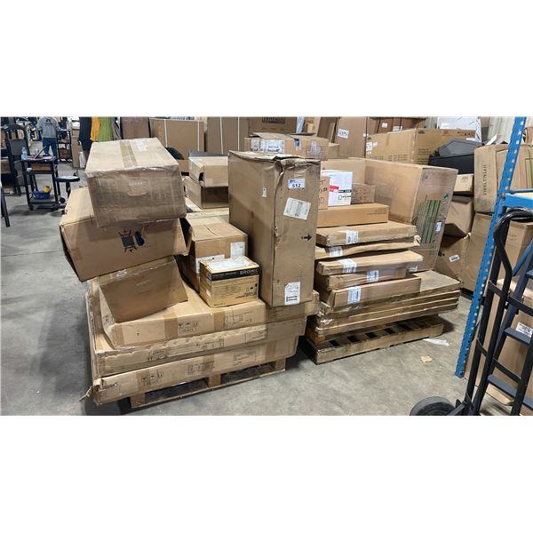 2 PALLET OF ASSORTED BOXED FIRE TABLE TOPS, OUTDOOR PATIO FURNITURE PARTS, BBQ STANDS, & ASSORTED