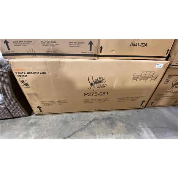 ASHLEY SIGNATURE DESIGN MODEL P275-081 OUTDOOR PATIO SOFA / CHAIR / TABLE SET *IN BOX, 1 BOX*