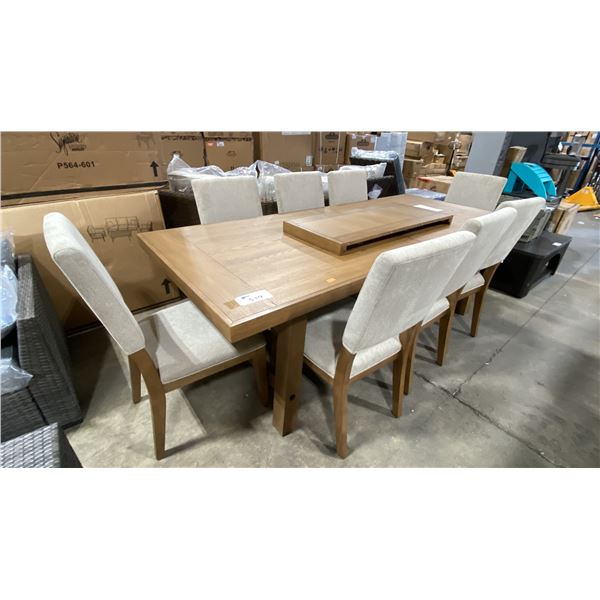 PIKE & MAIN 9 PCS LIGHT WOOD DINING SET INCLUDING TABLE LEAF, 8 BEIGE PADDED SIDE CHAIRS *DISPLAY
