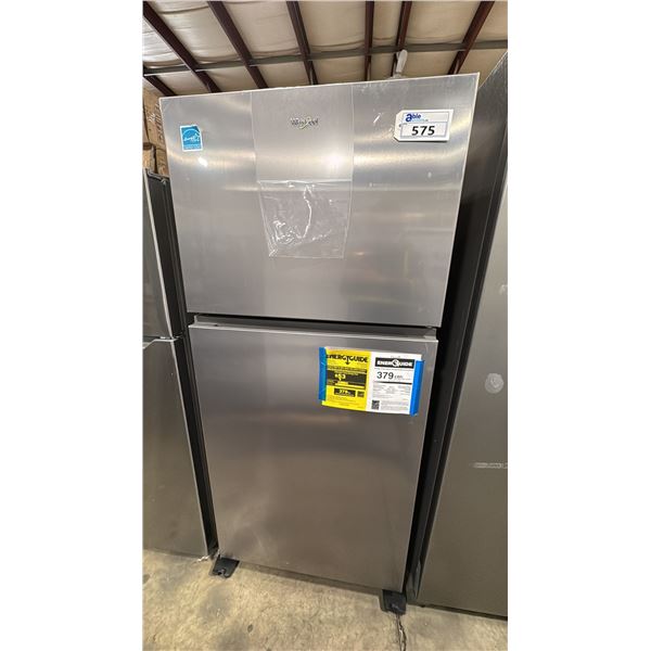WHIRLPOOL MODEL WRTX5419SZ. 30", 19.3 CU FT STAINLESS STEEL TOP FREEZER REFRIGERATOR