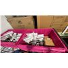Image 3 : 2 BINS OF ASSORTED BBQ ACCESSORIES- PELLETS, WOOD BRISTLE REPLACEMENT HEADS, BOTTLE OPENERS, GRILL