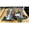 Image 1 : GROUP OF ASSORTED BBQ ACCESSORIES- PROPANE ADAPTOR HOSE, WOOD SCRAPER PADDLES, COOKING TONGS,