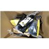 Image 2 : BOX OF ASSORTED BBQ ACCESSORIES- PROPANE ADAPTOR HOSE, WOOD SCRAPER PADDLES, COOKING TONGS,