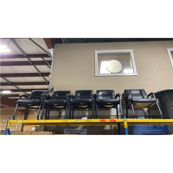 GROUP OF 5 BLACK LEATHER PADDED CLIENT CHAIRS