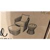 Image 3 : SIGNATURE DESIGN BY ASHLEY LOUNGE CHAIR/ OTTOMAN/ END TABLE WITH CUSHIONS SET IN GREY IN BOX