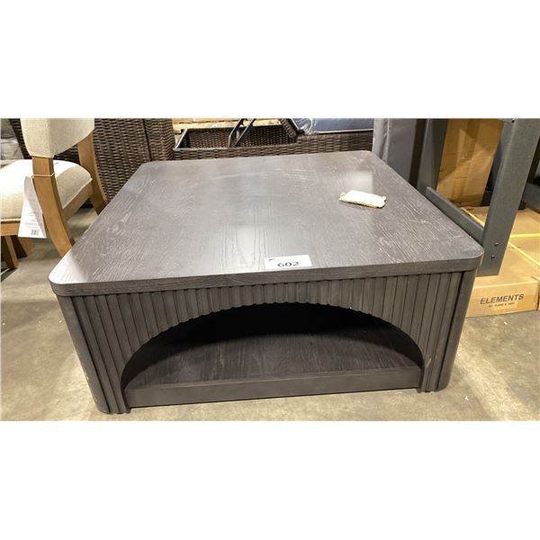 ASHLEY SIGNATURE DESIGN MODEL T760-8 DARK WOOD SQUARE MOBILE COCKTAIL TABLE