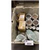 Image 1 : GREY FOLD TOP BIN OF ASSORTED DECORATIVE GLASS / BABY OUTFIT *BIN INCLUDED*