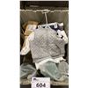 Image 5 : GREY FOLD TOP BIN OF ASSORTED DECORATIVE GLASS / BABY OUTFIT *BIN INCLUDED*