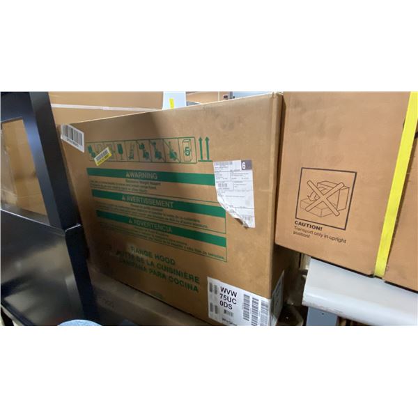 WHIRLPOOL MODEL WVW75UC0DS. 30" MODERN GLASS WALL MOUNT CHIMNEY RANGE HOOD