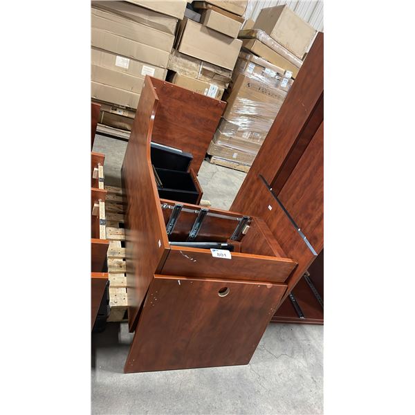 LARGE CHERRY 3 DRAWER SINGLE PEDESTAL L-SHAPED DESK WITH RETURN