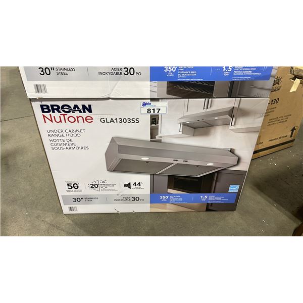 BROAN NUTONE MODEL GLA1303SS STAINLESS STEEL 30" RANGE HOOD *IN BOX*