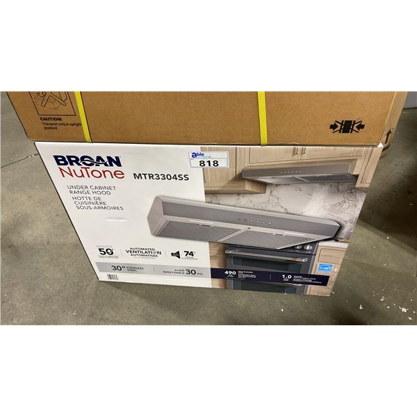 BROAN NUTONE MODEL MTR3304SS STAINLESS STEEL 30" RANGE HOOD *IN BOX*