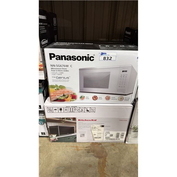 PANASONIC 1.3 CU.FT. 1100W MICROWAVE OVEN MODEL #NN-SG676W C & KITCHENAID 1.6 CU.FT. 1100W MICROWAVE