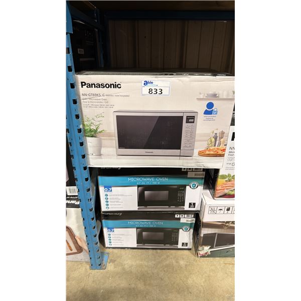 PANASONIC 1.1 CU.FT. 1100W MICROWAVE OVEN MODEL #NN-GT69KS C & 2 DANBY 0.7 CU.FT. 700W MICROWAVE