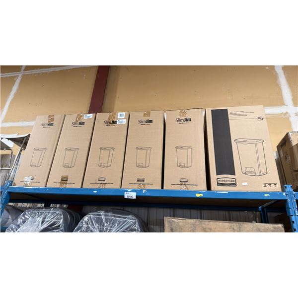 6 RUBBERMAID COMMERCIAL SLIM JIM 68L WASTE RECEPTACLES