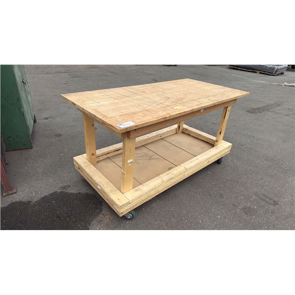 WOODEN 2 TIER MOBILE SHOP CART 62.5"W 32"D 33"H