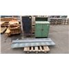 Image 1 : 2 METAL STORAGE/SHIPPING AND RECEIVING CABINETS & A COLLAPSIBLE METAL SECURITY GATE