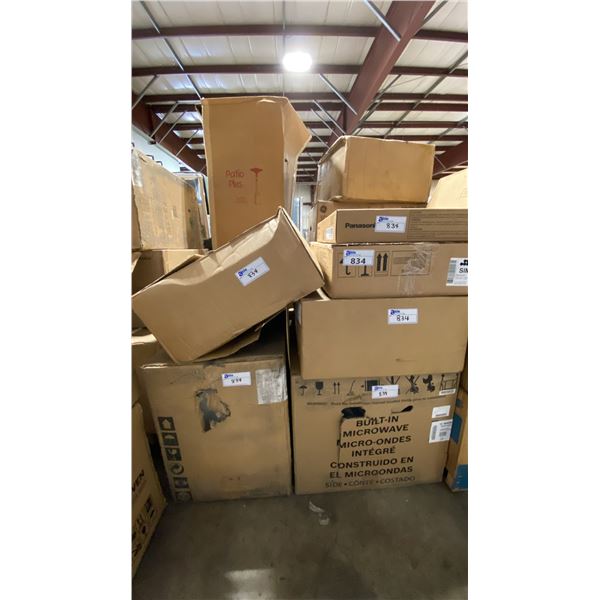 PALLET OF ASSORTED DAMAGE FREIGHT APPLIANCES INCLUDING SMEG SIMU330D COOKTOP, INDUSTRIAL BLOWER