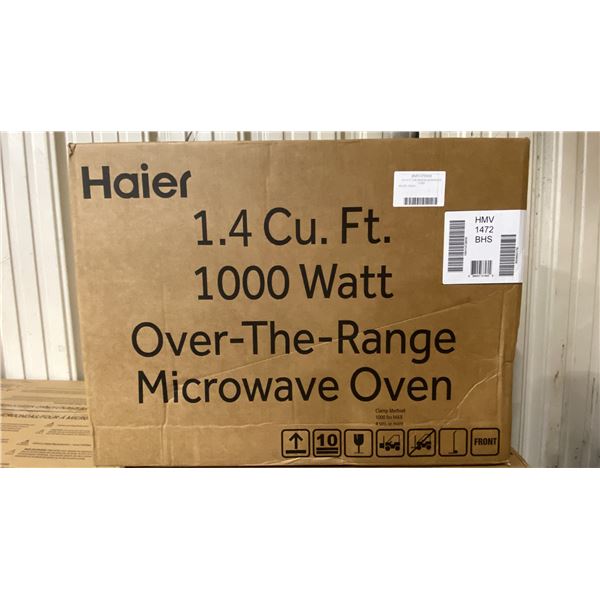 HAIER MODEL HMV1472BHS. OVER THE RANGE MICROWAVE, 24 INCH EXTERIOR WIDTH, 1.4 CU. FT. CAPACITY, 300