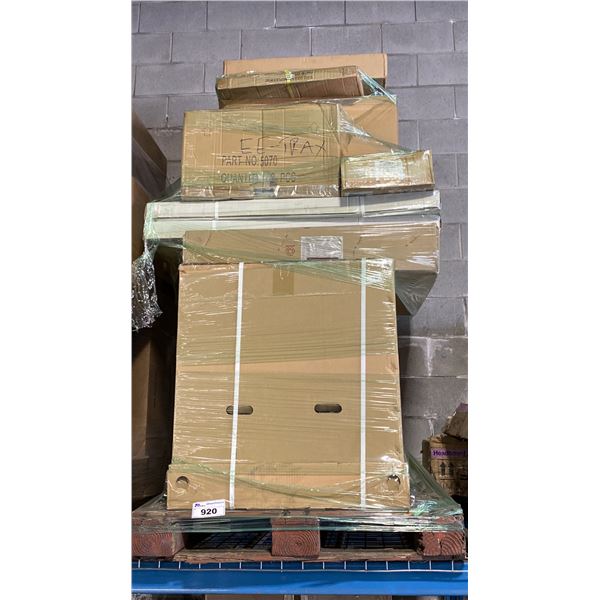 PALLET OF ASSORTED APPLIANCE PARTS, COMPONENTS & HARDWARE
