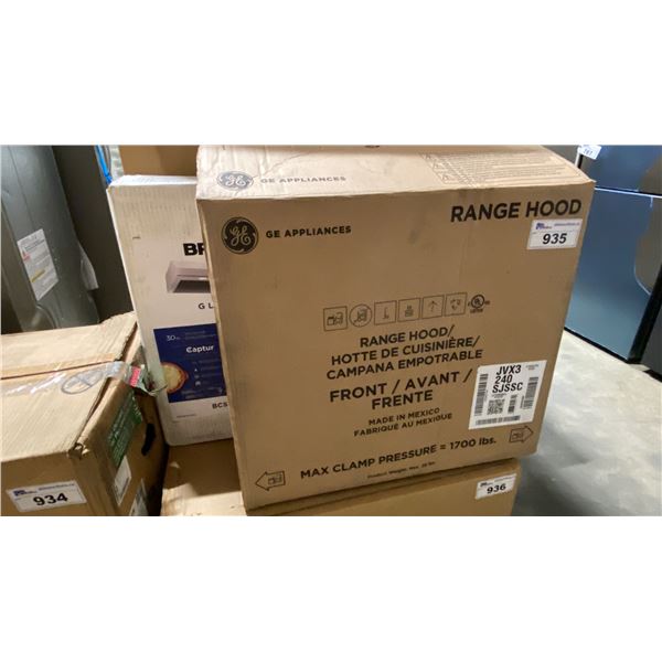 G.E MODEL JVX3240SJSSC. 24" STAINLESS STEEL UNDER CABINET RANGE HOOD & BROAN MODEL BCS330WWC. 30"