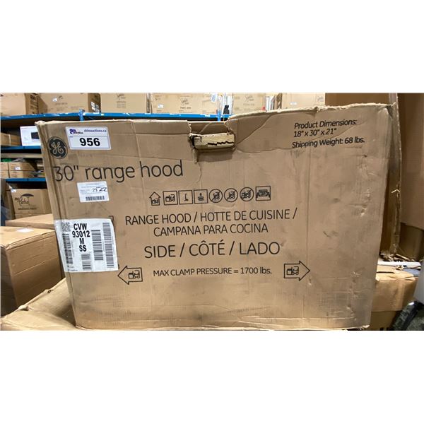 G.E MODEL CVW93012MSS. CAFE 30" STAINLESS STEEL COMMERCIAL STYLE WALL MOUNT RANGE HOOD