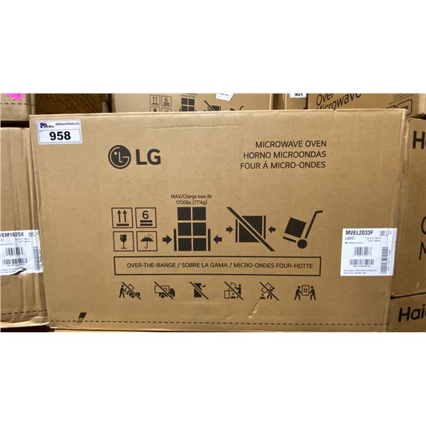 LG MODEL MVEL2033F. 2.0 CU FT SMART OVER THE RANGE MICROWAVE OVEN WITH SMOOTH TOUCH GLASS CONTROLS,
