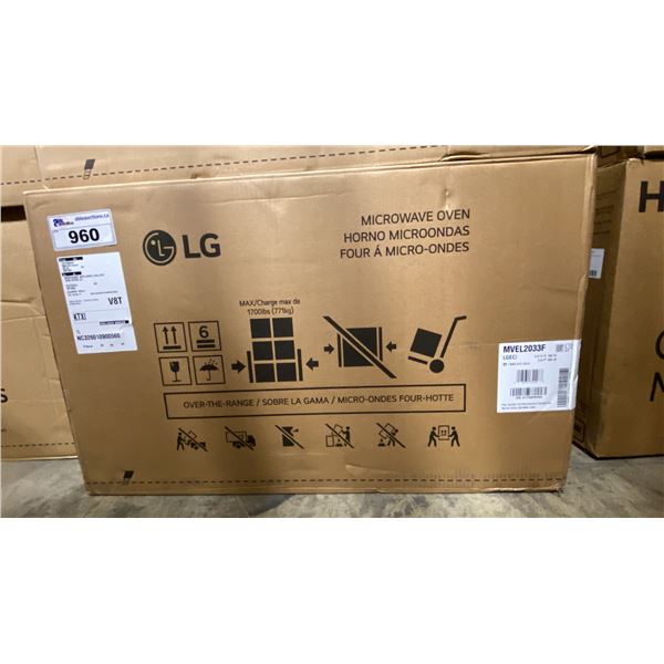 LG MODEL MVEL2033F. 2.0 CU FT SMART OVER THE RANGE MICROWAVE OVEN WITH SMOOTH TOUCH GLASS CONTROLS,