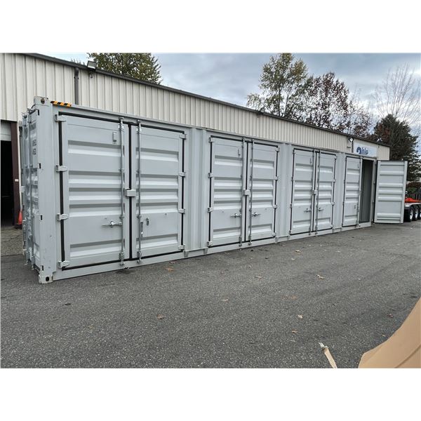 GREY 40' 52,910 LB MAX CAPACITY INDUSTRIAL TRANSPORT CONTAINER WITH 4 DUAL SWING SIDE DOORS DUAL