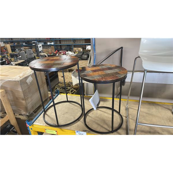 ASHLEY SIGNATURE DESIGN 2 PCS METAL FRAMED MULTI TONE WOOD TOP NESTING TABLES