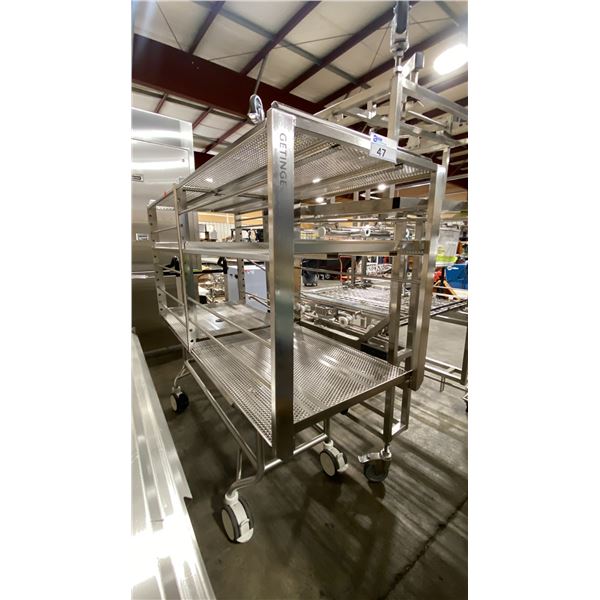 STAINLESS STEEL LABORATORY AUTOCLAVE CART WITH GETINGE METAL SHELVING UNIT