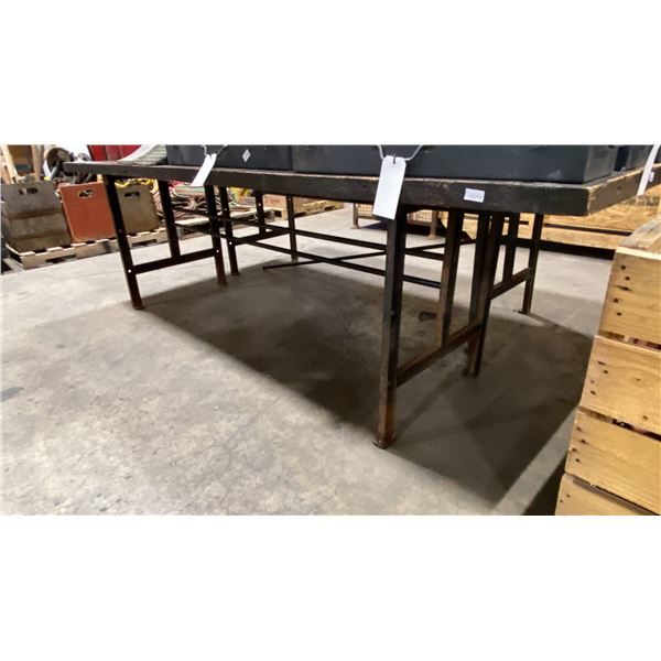 3 LARGE WOODEN METAL BASE WORK TABLES