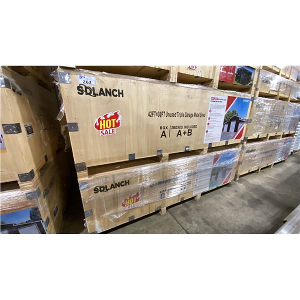 SDLANCH SDL4230TGMS 42' X 30' UNUSED TRIPLE GARAGE METAL SHED, WINE RED COLOUR *COMES IN 2